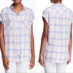 Rails Britt Capped Sleeve Plaid Button Up Top XS